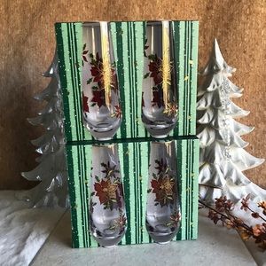 Poinsettia Stemless Champagne Flute Wine Glass Set